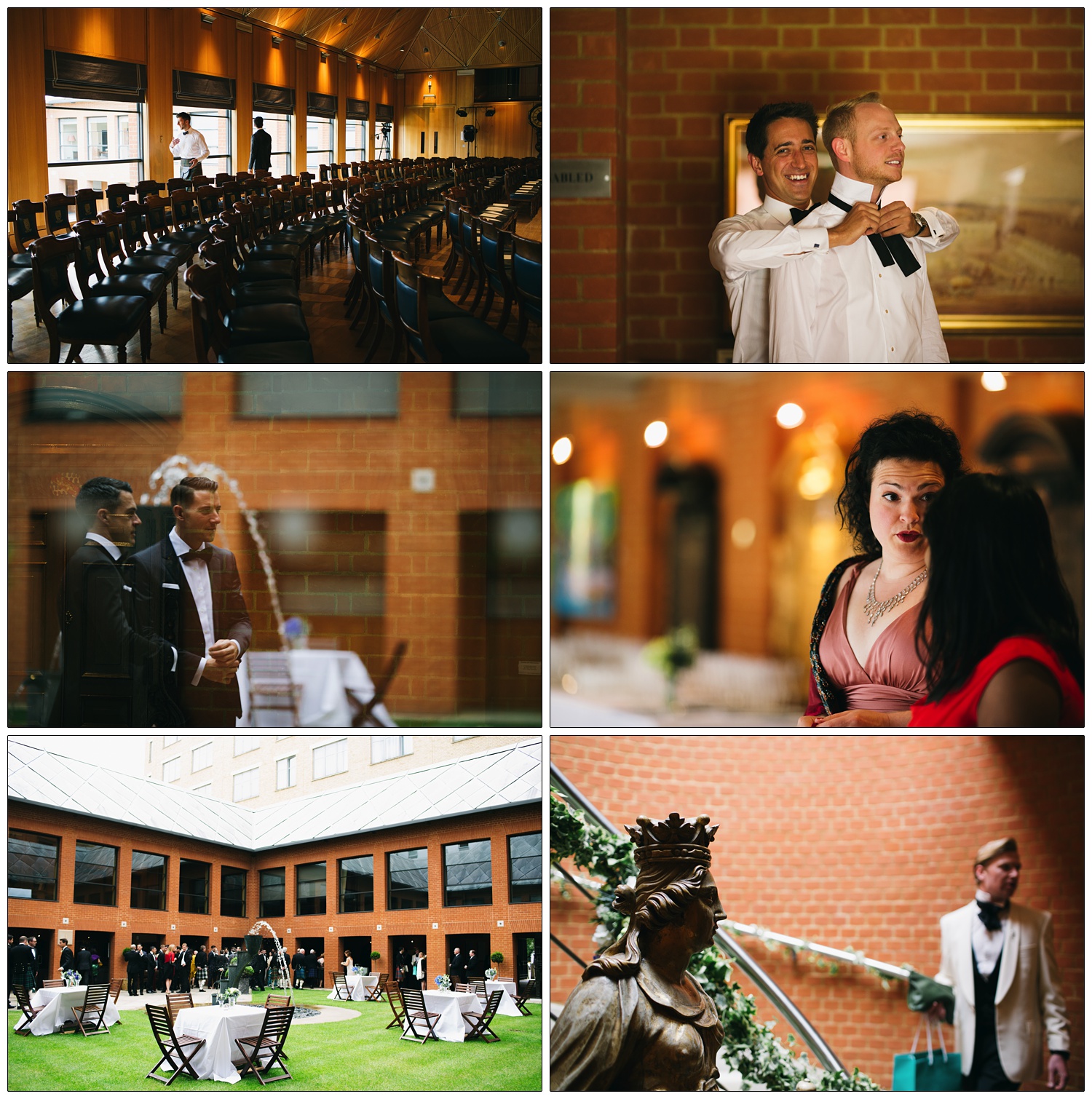 People preparing for a civil partnership at the Haberdashers' Hall in Smithfield, the guests are arriving.