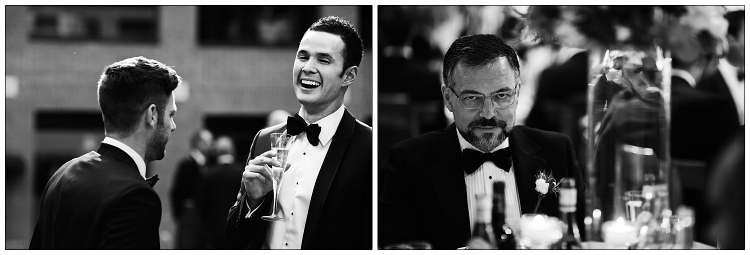 Candid photographs of drinks at a wedding.