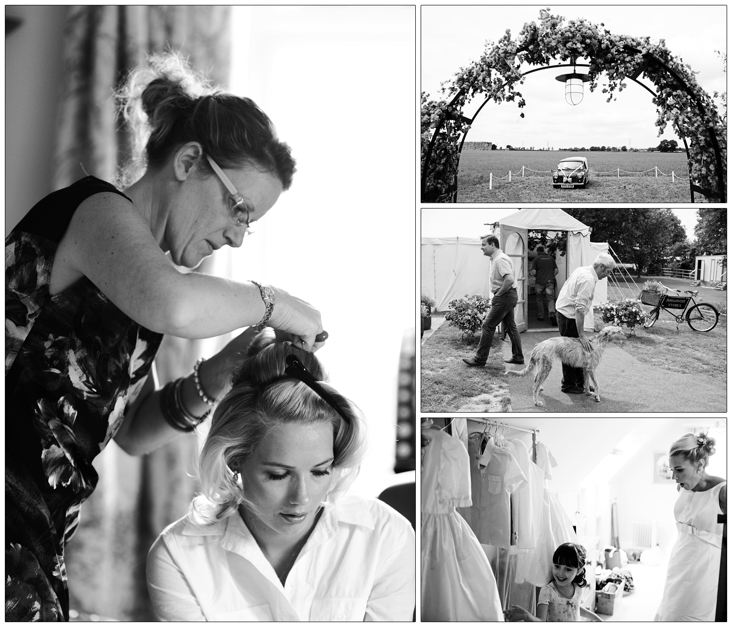 The bride having her hair done.