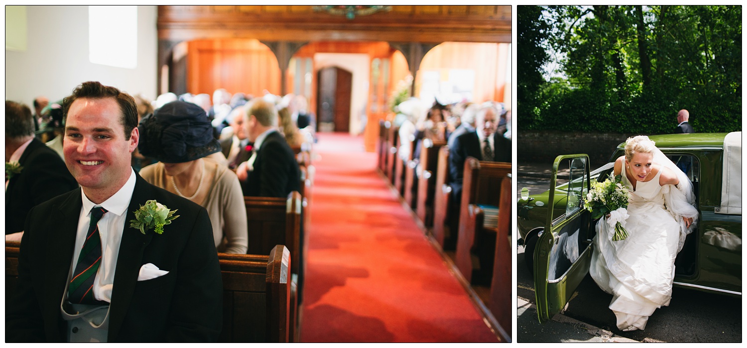 Groom waiting for the bride in a Bradwell church.