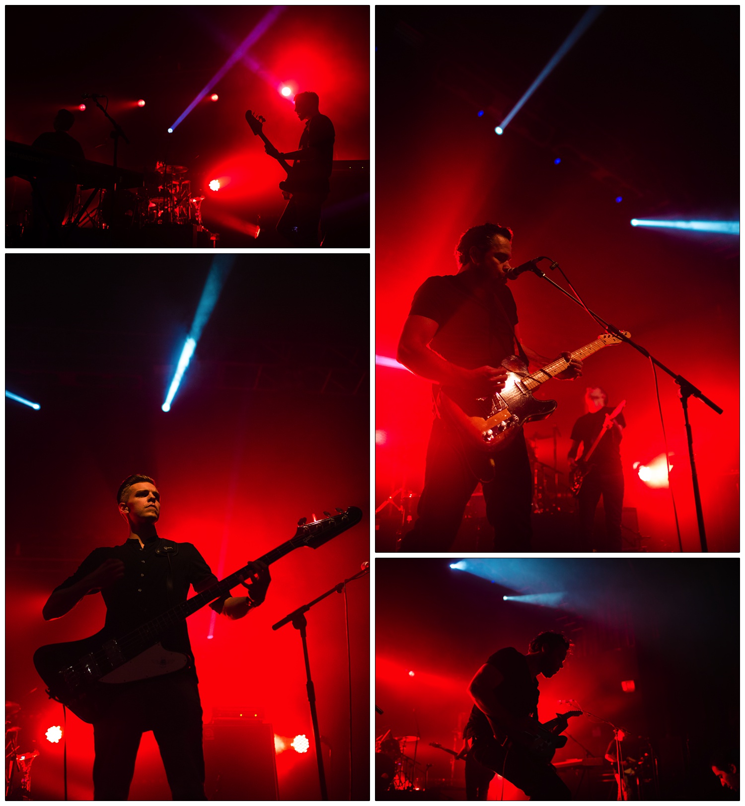 series of photographs of The Boxer Rebellion in 2013 at the Forum. The lighting i s red.