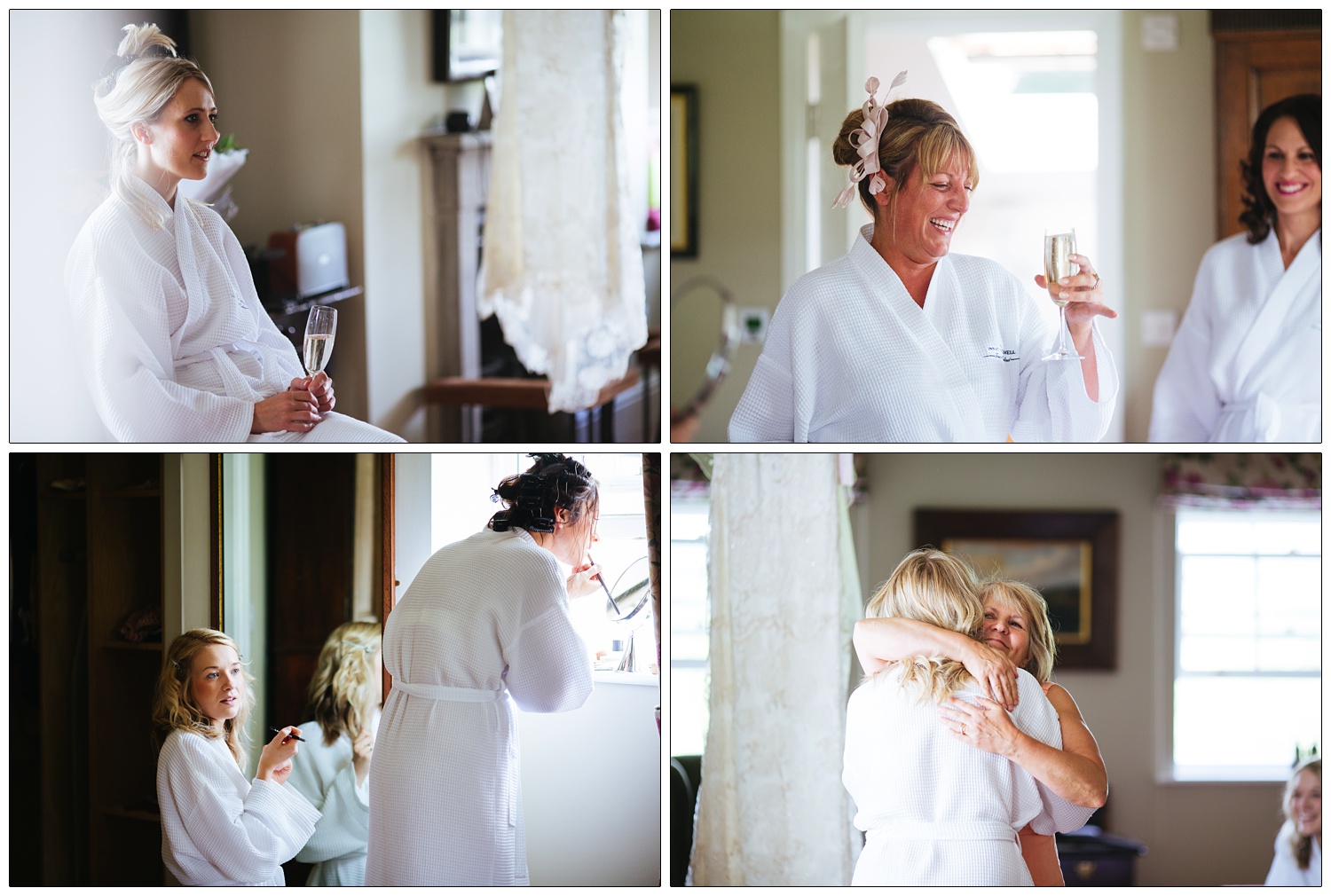 Women in dressing gowns getting ready for a wedding.