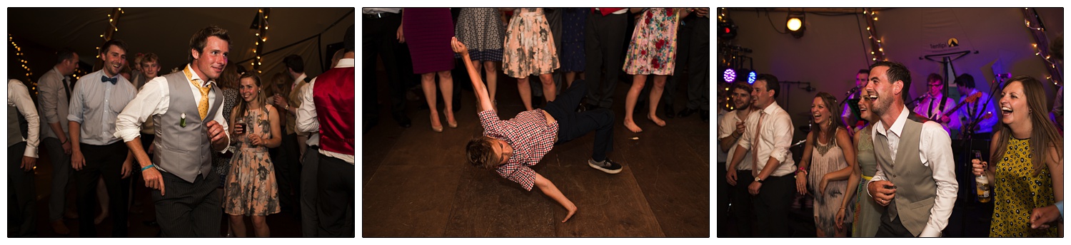 People dancing in a wedding tipi.