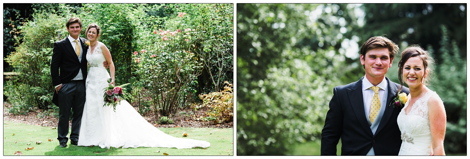 In the garden of the family home the bride and groom pose for some laid back pictures.