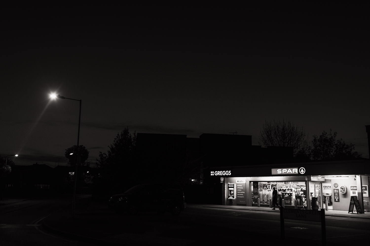 Spar shop in South Woodham Ferrers, Used To Be Called Mister Gees. At Night. 

