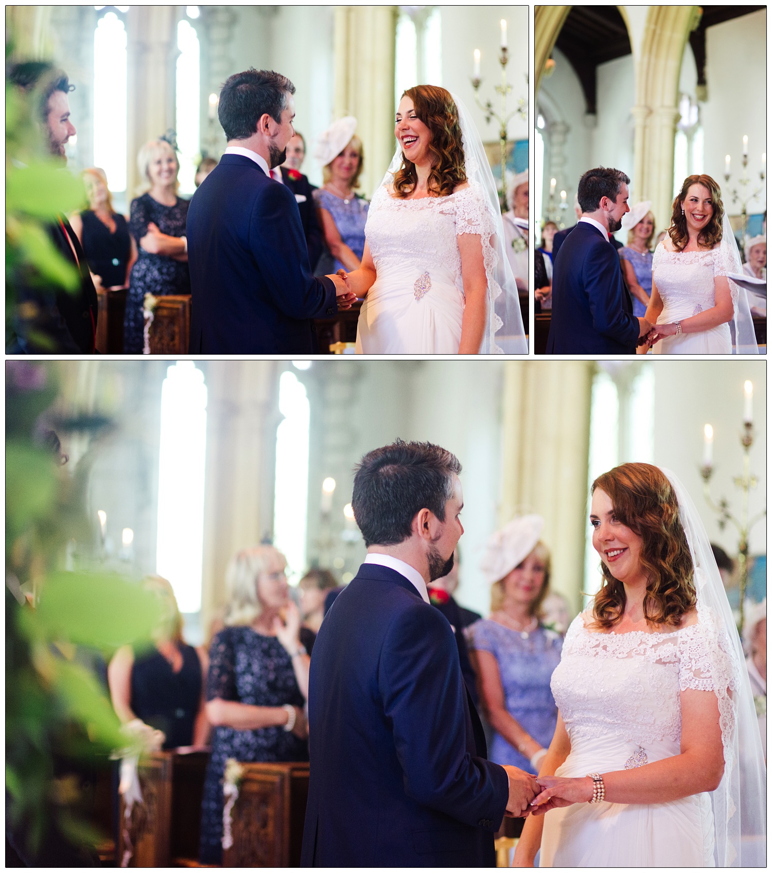 Photograph of the bride and groom taking their vows in a church near Bristol.