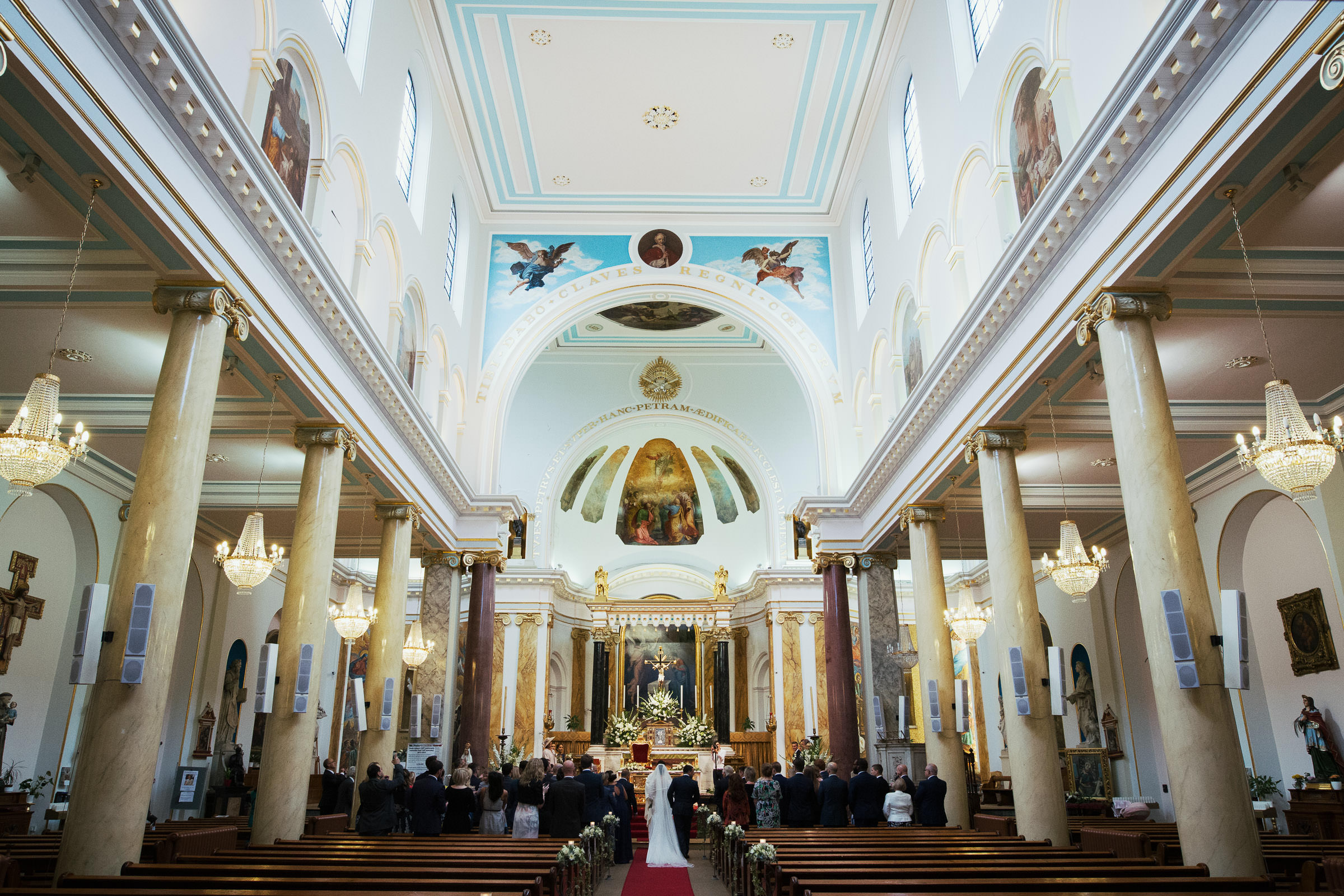 St. Peters Italian Church in Clerkenwell EC1R 5DL. The view from the back during a wedding ceremony.