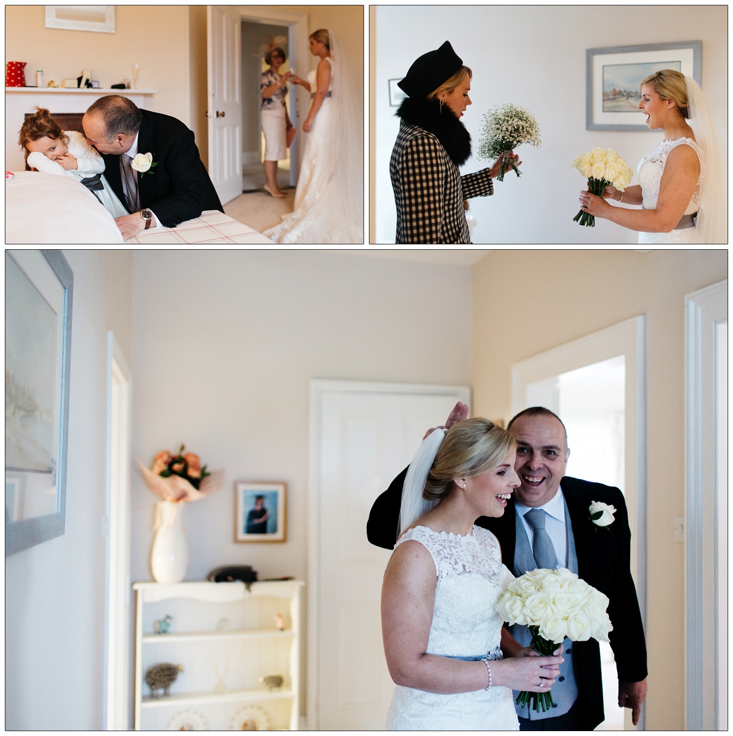 Father of the bride mucking around while the get ready for the wedding.