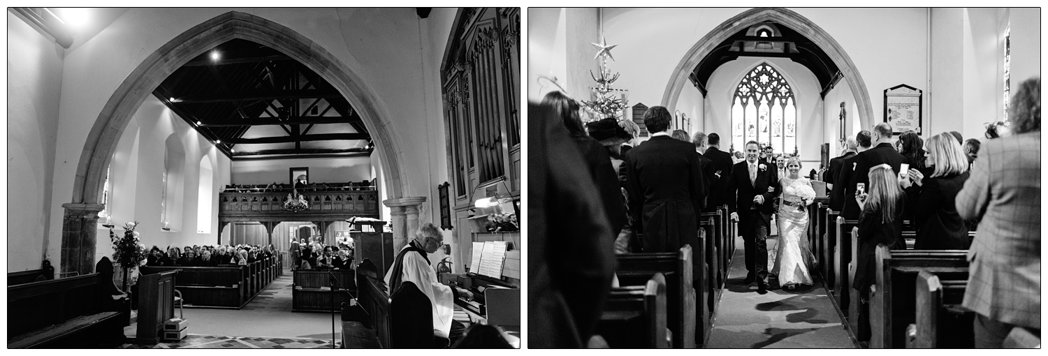 The new wife and husband walk down the aisle of St Thomas' Church Bradwell-on-Sea.