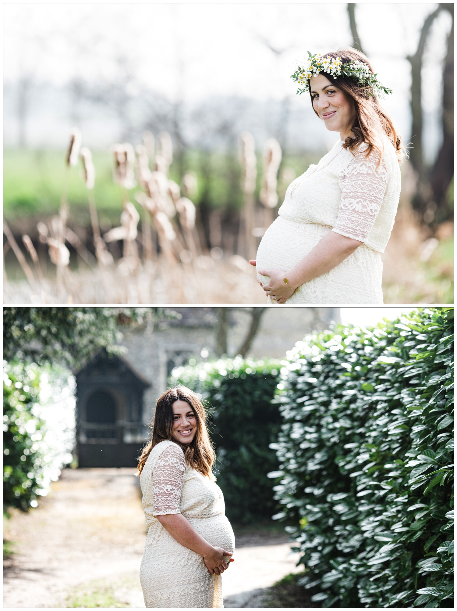maternity photography pictures outside in hazy sunshine