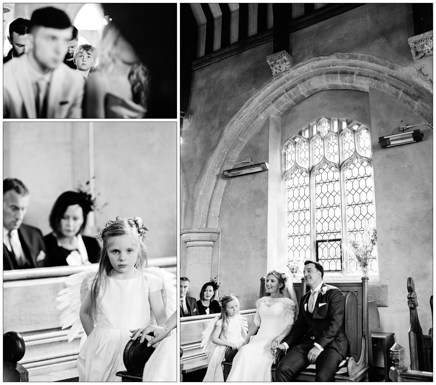 black and white photograph of wedding ceremony at All Saints Church in Sharrington