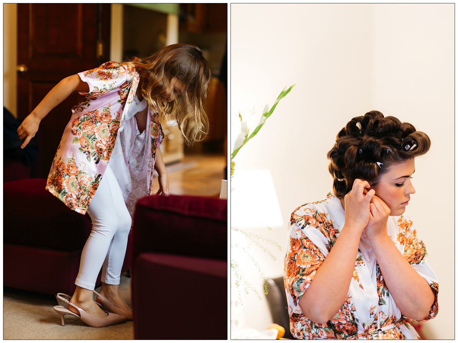 flower girl trying on grown up shoes