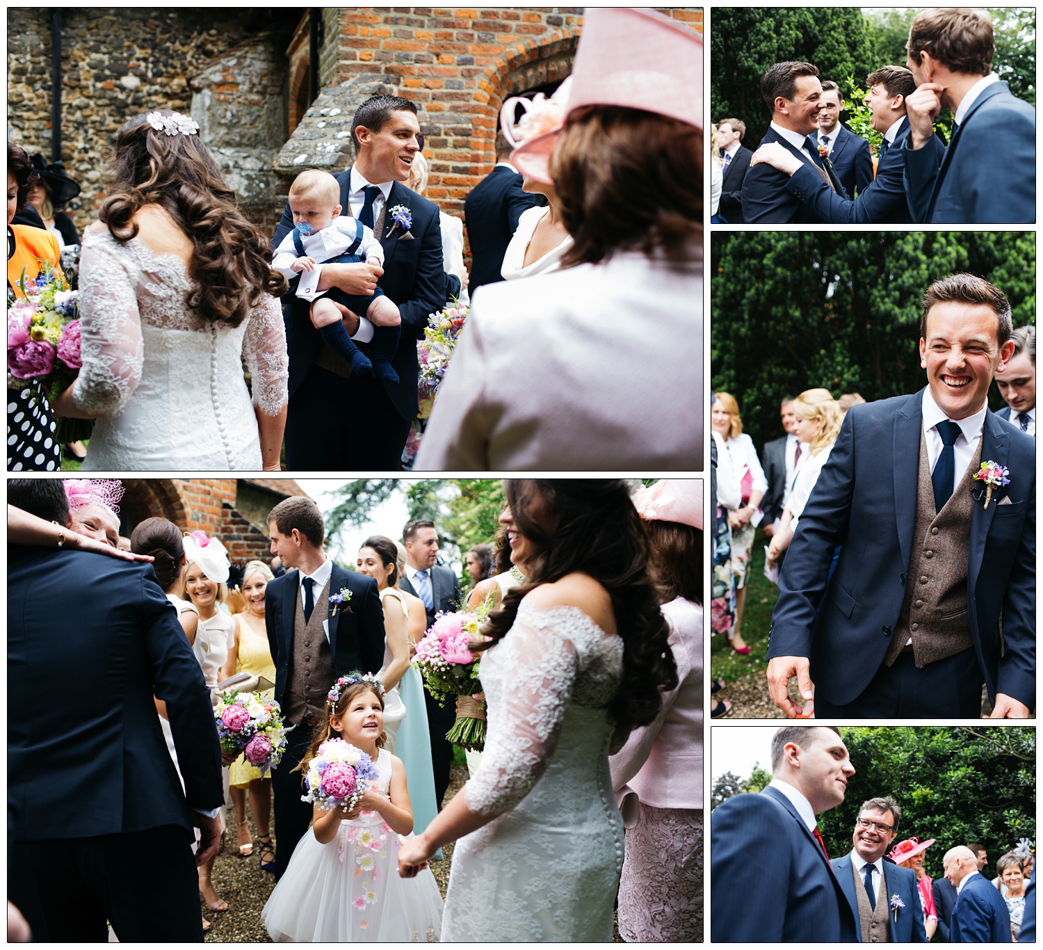 outside All Saints church in Purleigh people mingling and laughing after wedding