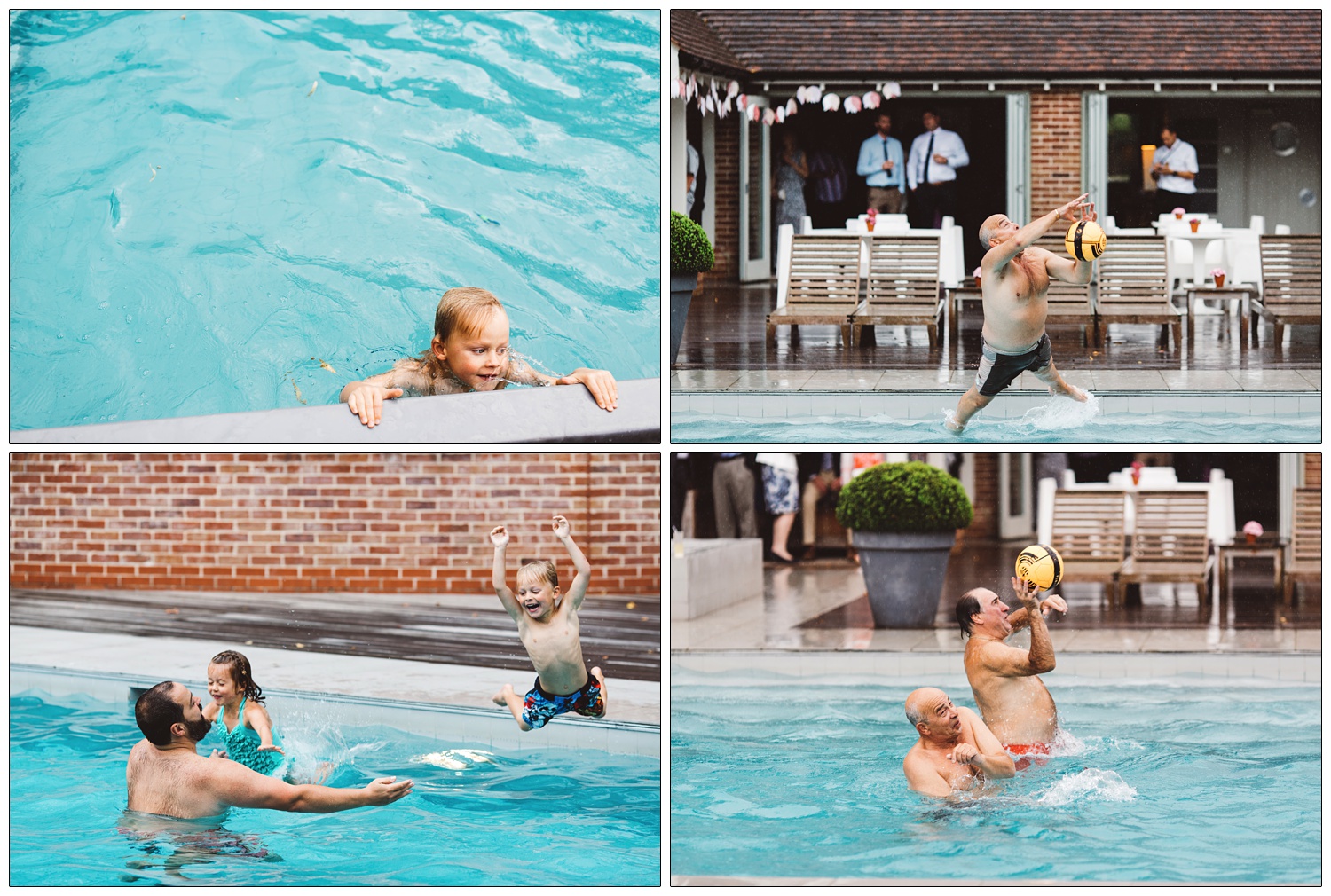 wedding guests and children playing in the pool at Maison Talbooth
