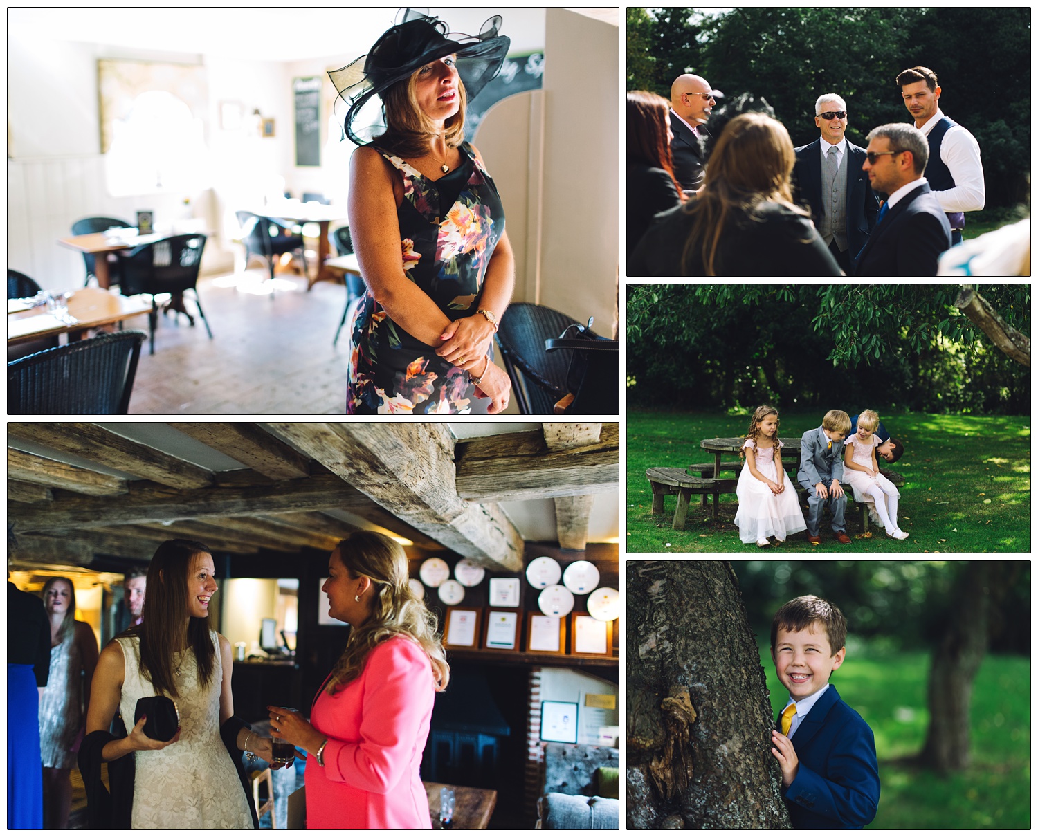 Reportage style wedding photographs at a venue in North Essex. Children are sitting outside on benches.