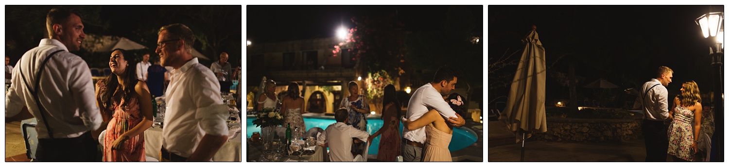 Bridesmaid and husband hugging.