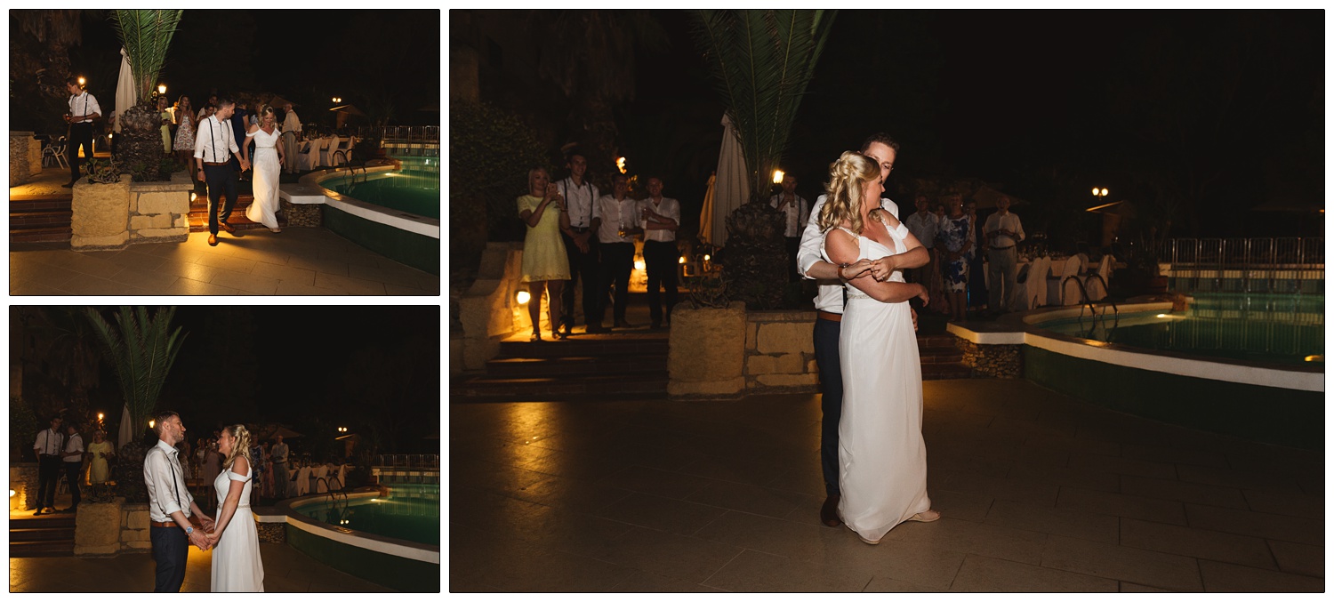 bride in a white dress with blonde hair having her first dance with new husband at The Cornucopia Hotel