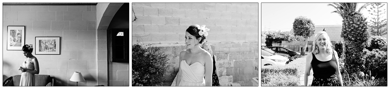Black and white photography of wedding morning with bride and friend.