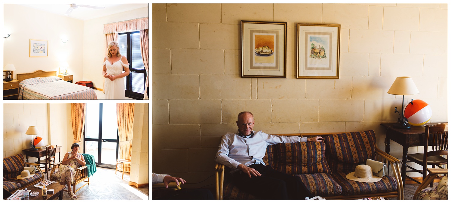 bride and family in hotel room waiting for wedding