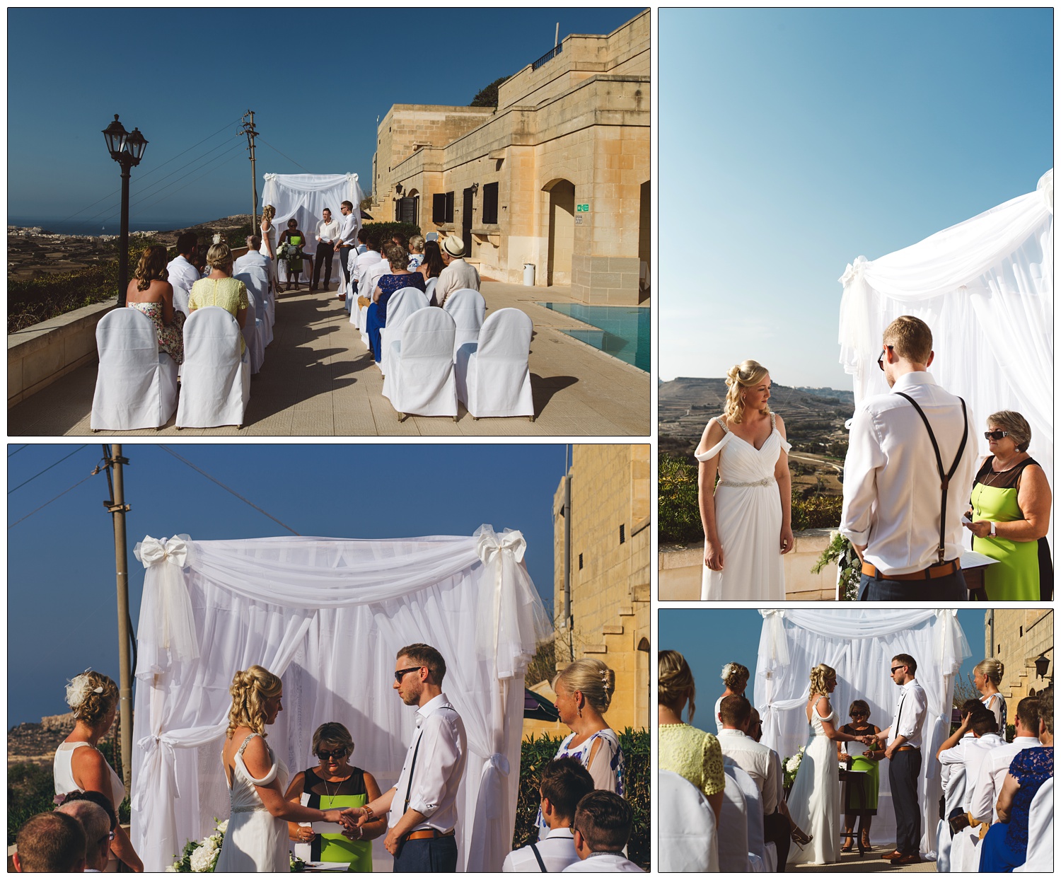 wedding ceremony outside in the sunshine at The Cornucopia Hotel