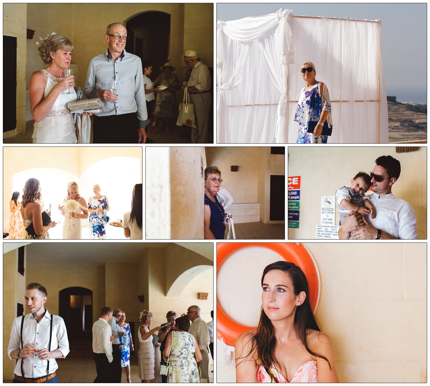 wedding guests post ceremony drinks in the sun