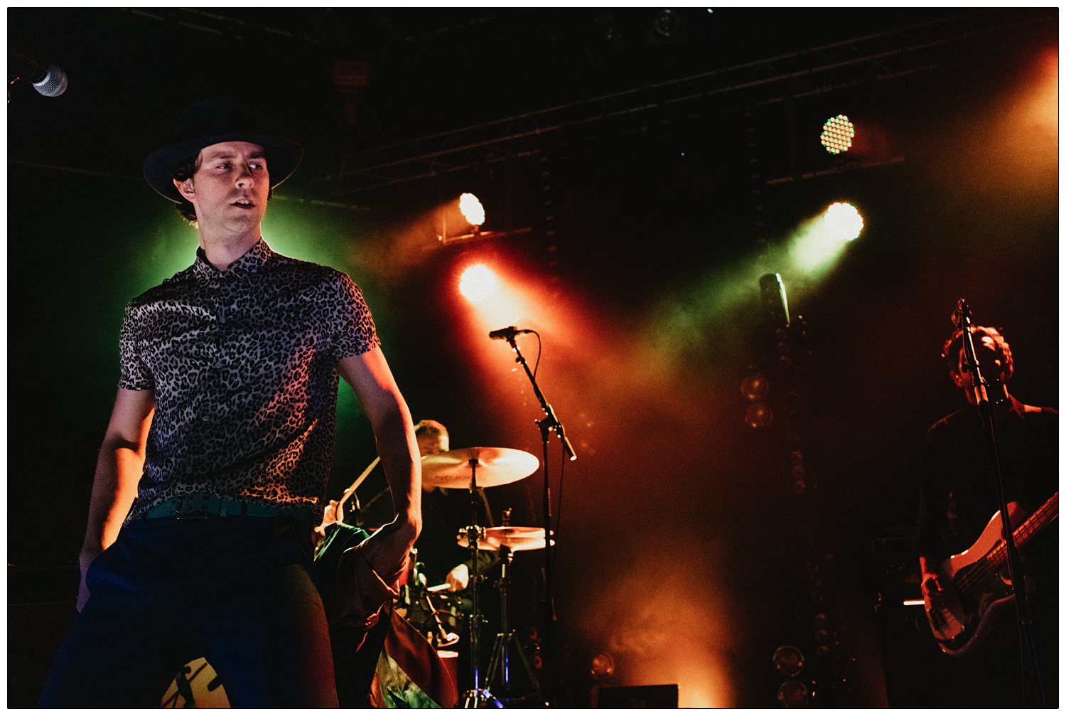 Coloured lights on stage with Paul Smith and Maxïmo Park at Cambridge Junction