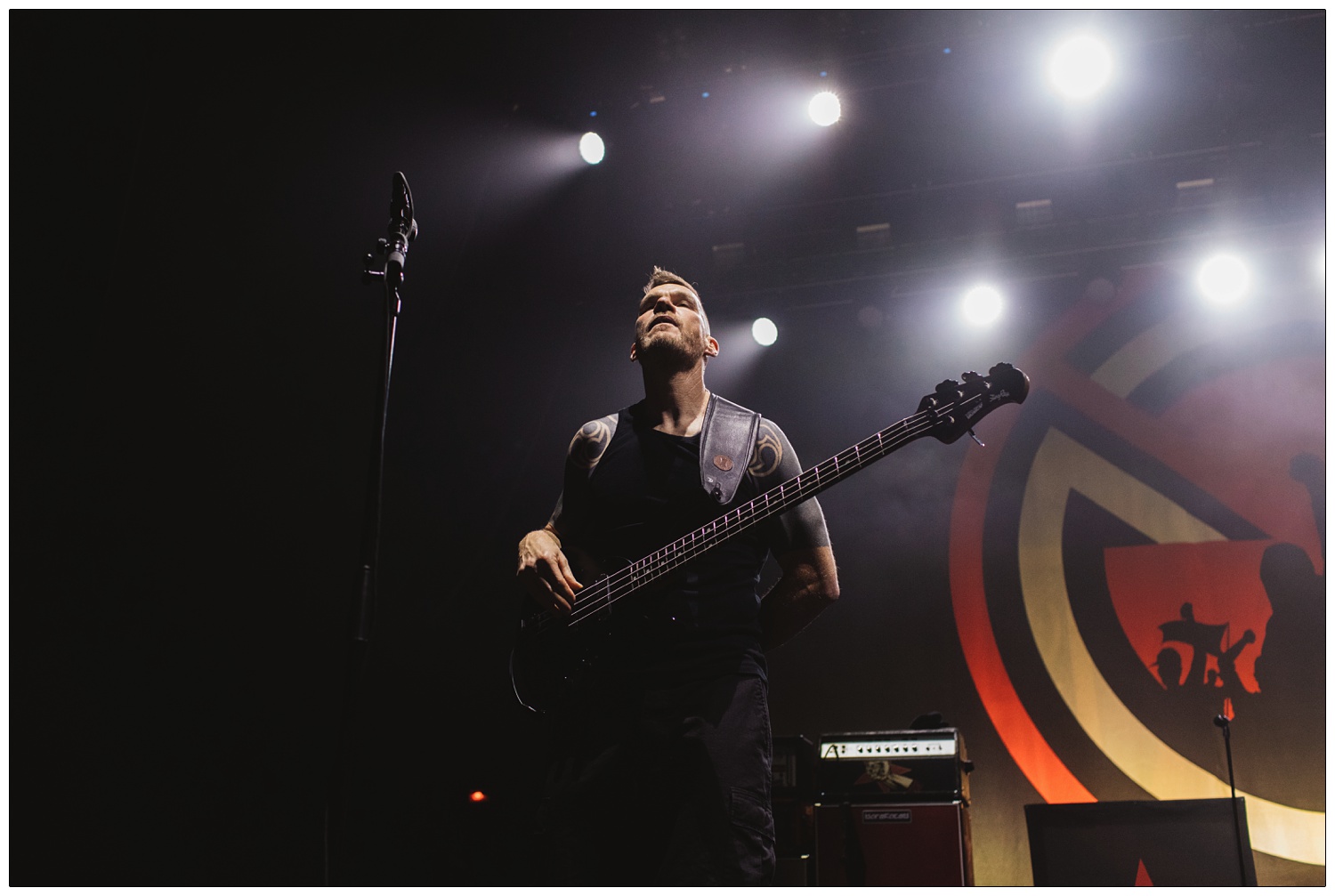 Tim Commerford on bass on stage at the Brixton Academy.