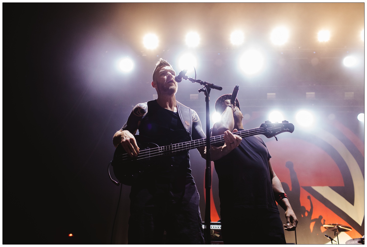 Tim Commerford with Chuck D in London at Brixton Academy. 