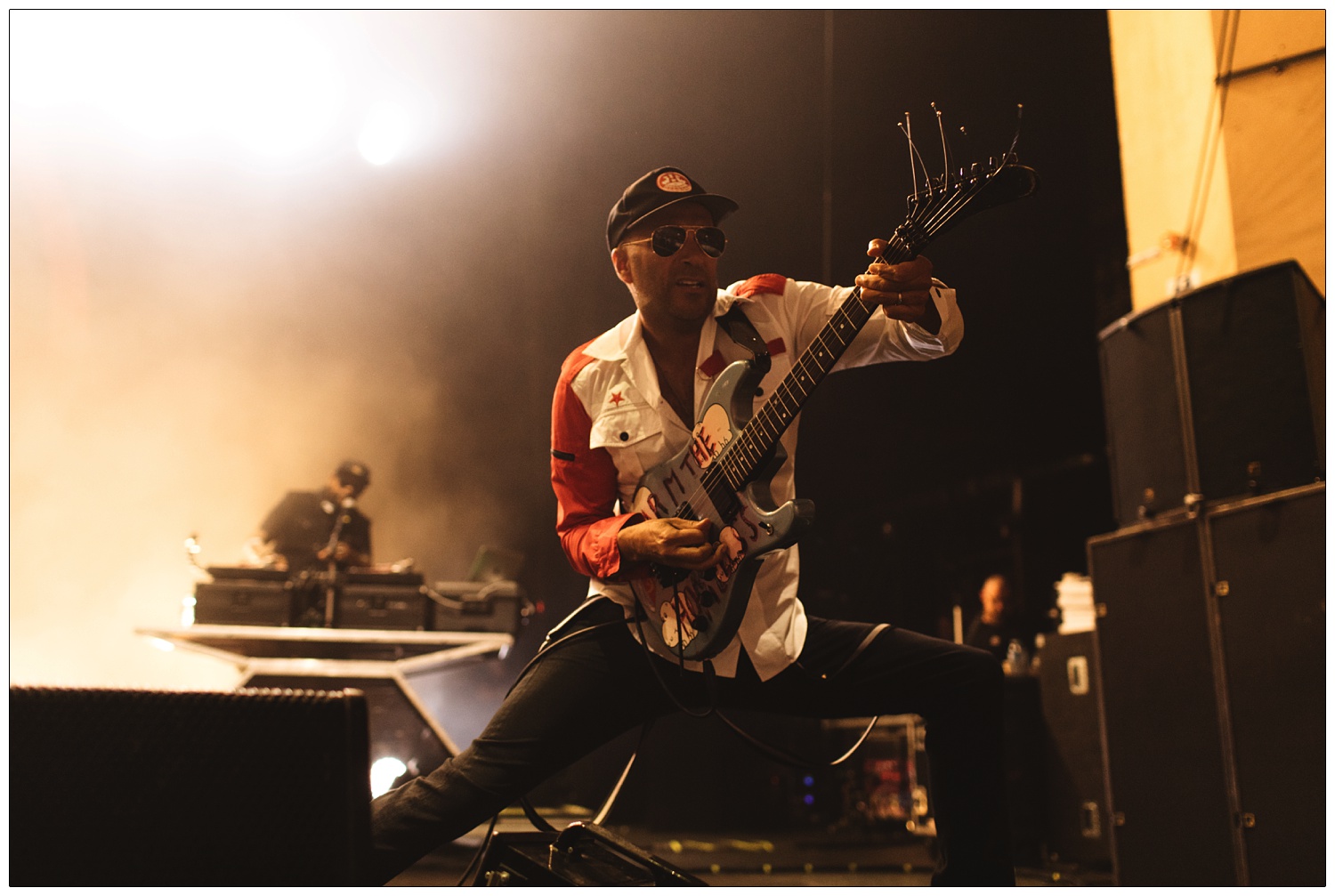 Tom Morello playing the Arm the Homeless guitar on stage at Brixton with Prophets of Rage.