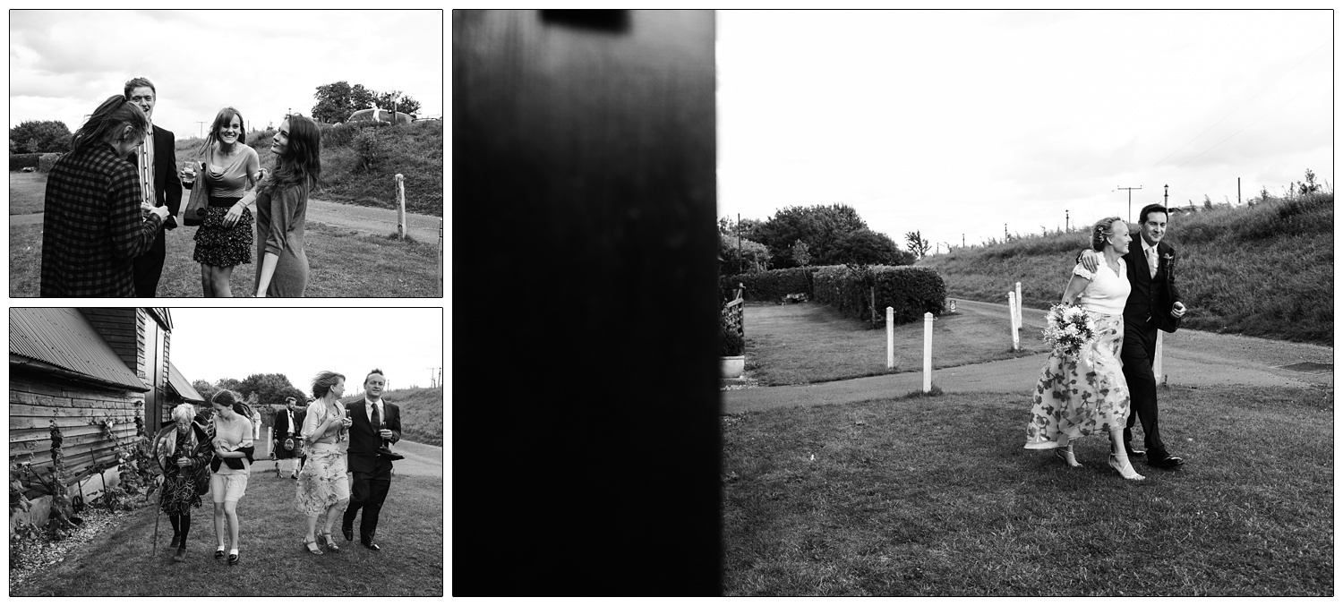 Documentary style photography showing guests making their way indoors for the wedding breakfast.