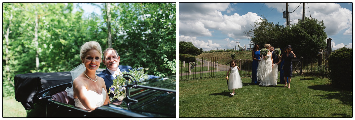 Bride arriving in the car.