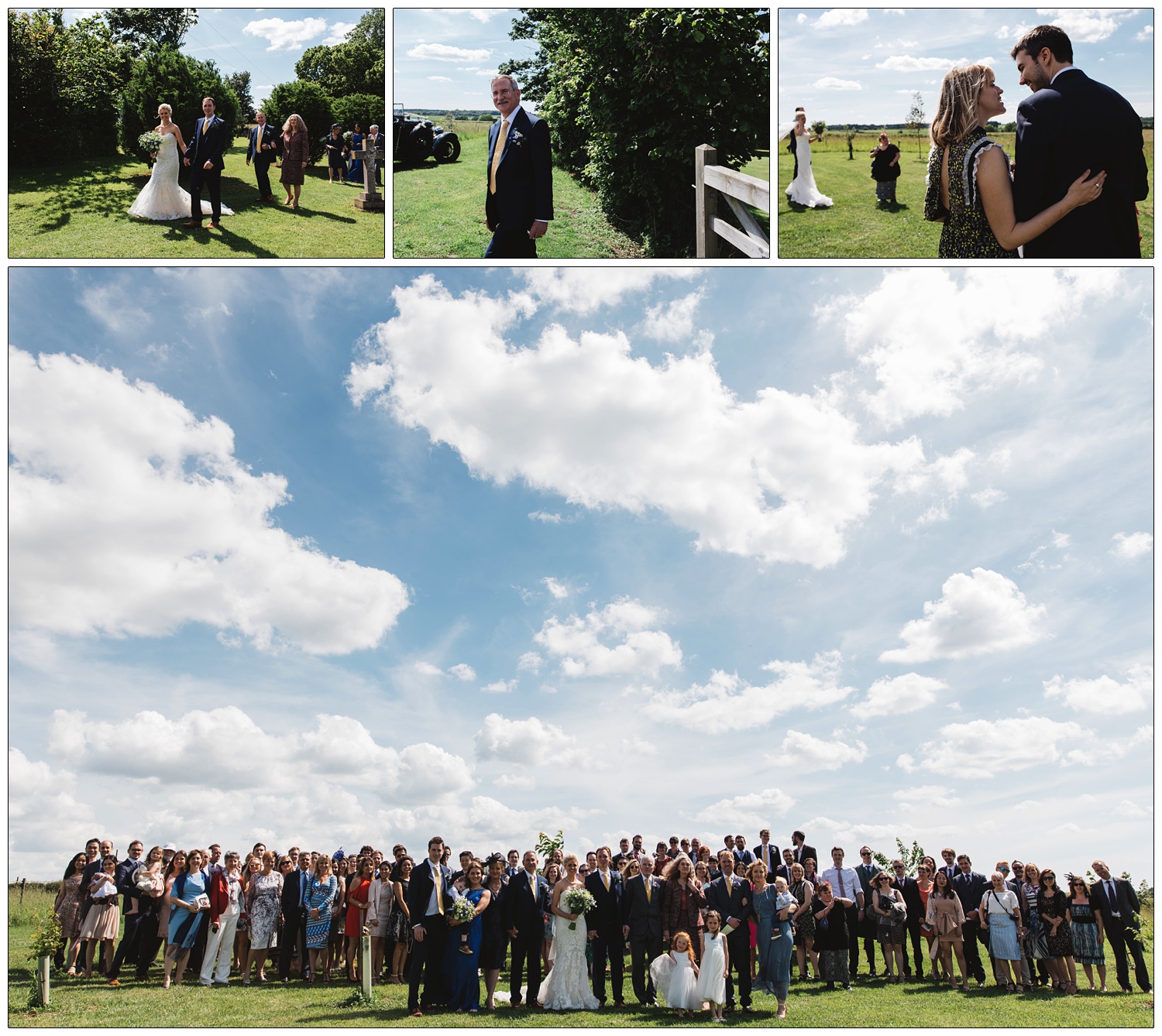 A group photograph of all the wedding guests on the Wildflower ‘Confetti’ Arboretum