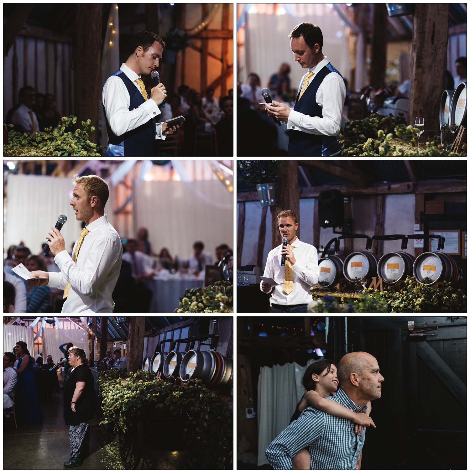 Speeches in front of the beer barrels the groom brewed.