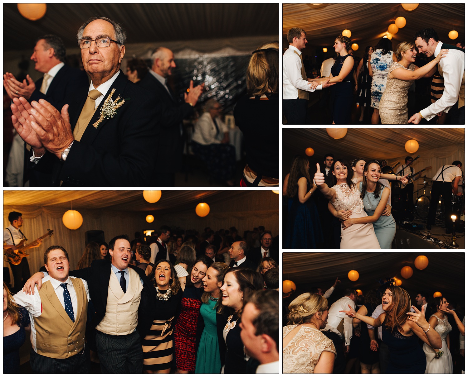 Wedding guest happy and enthusiastically dancing.