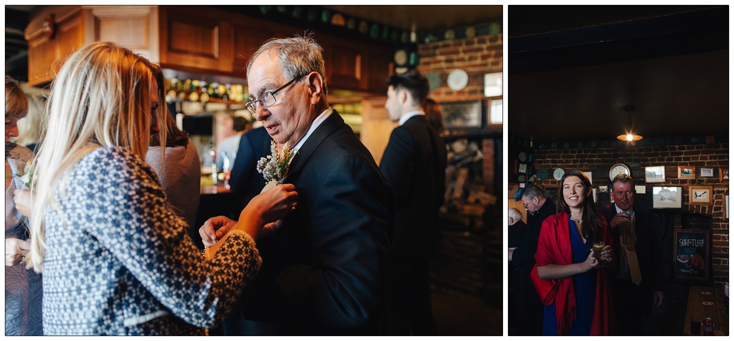 People in a pub before a wedding
