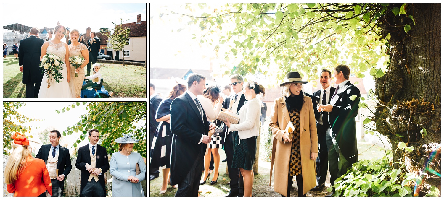 Wedding guests outside the church in Bradwell-on-sea. 