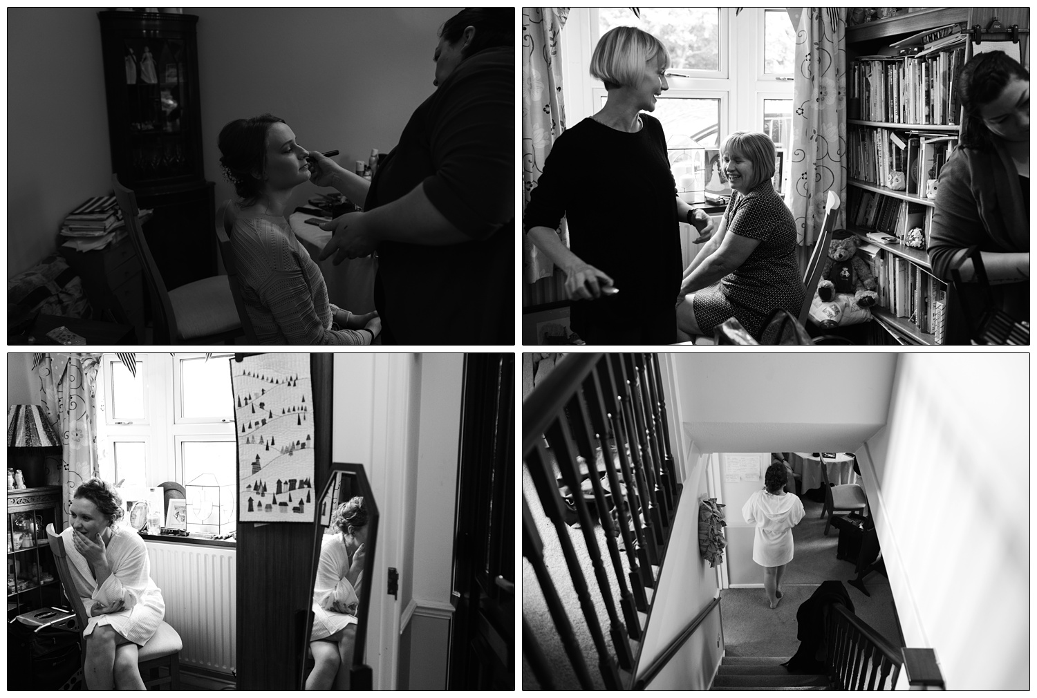 The bride and her mum getting ready in the family home the morning of the wedding.