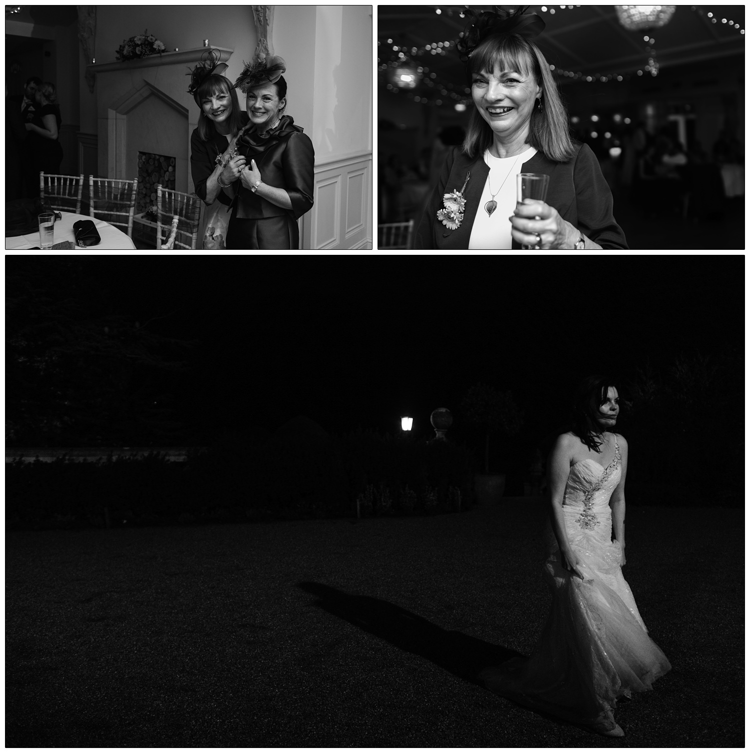 Picture of a bride outside at night in the wind. A candid moment.
