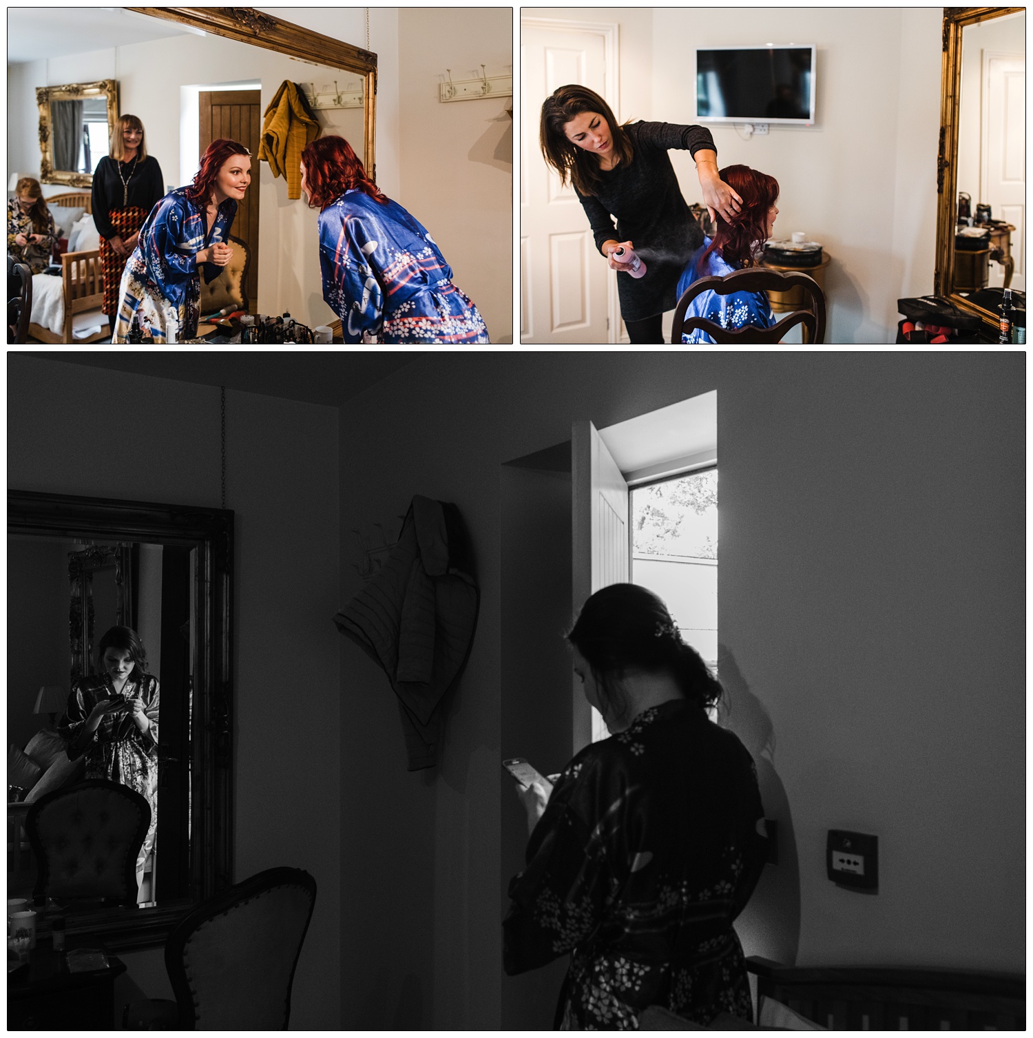 The bride having her hair done.