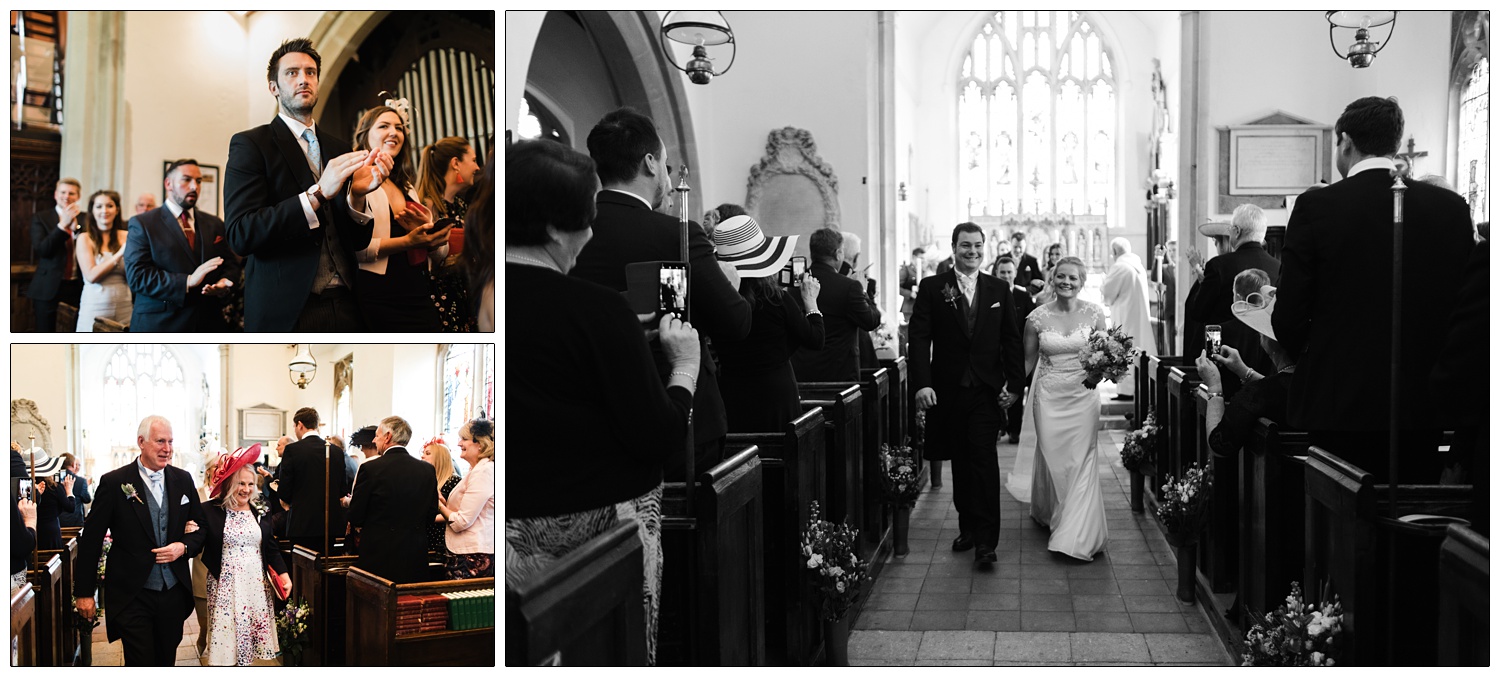 Newly weds walk down the aisle of St Christopher's Church in Willingale.