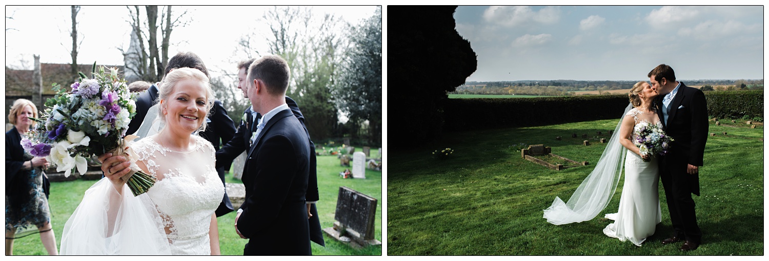 Bride and groom in the graveyard in Willingale.