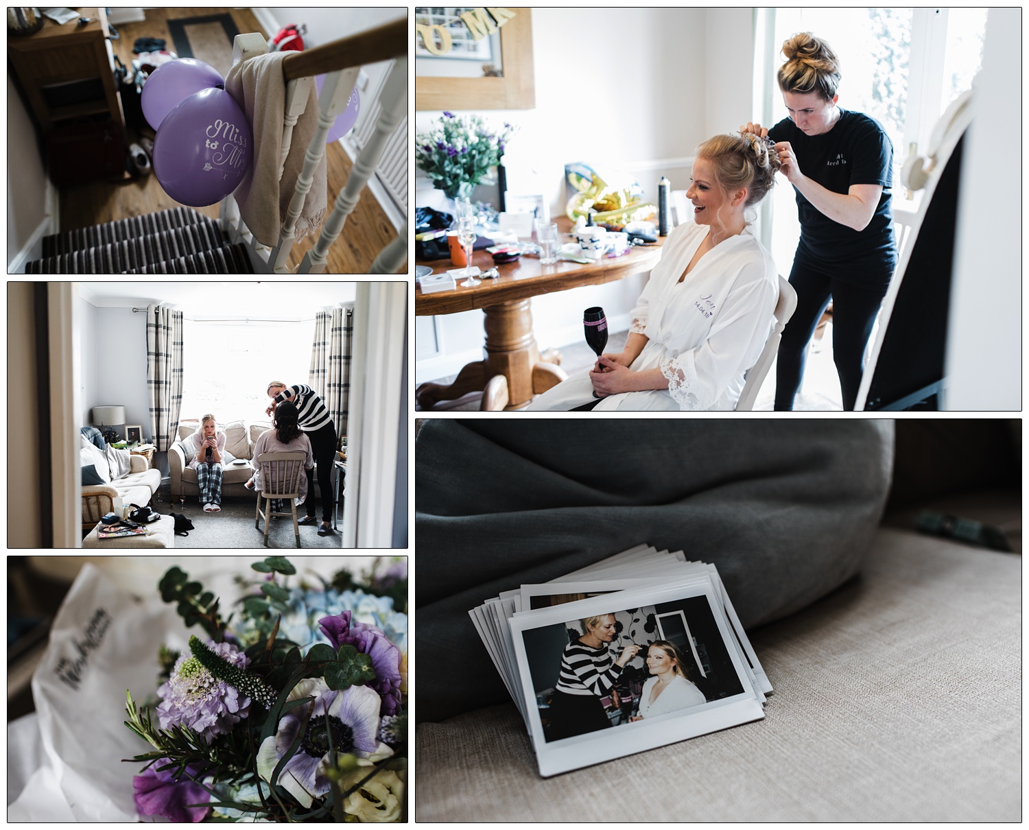 Polaroids of a woman getting ready for her wedding.