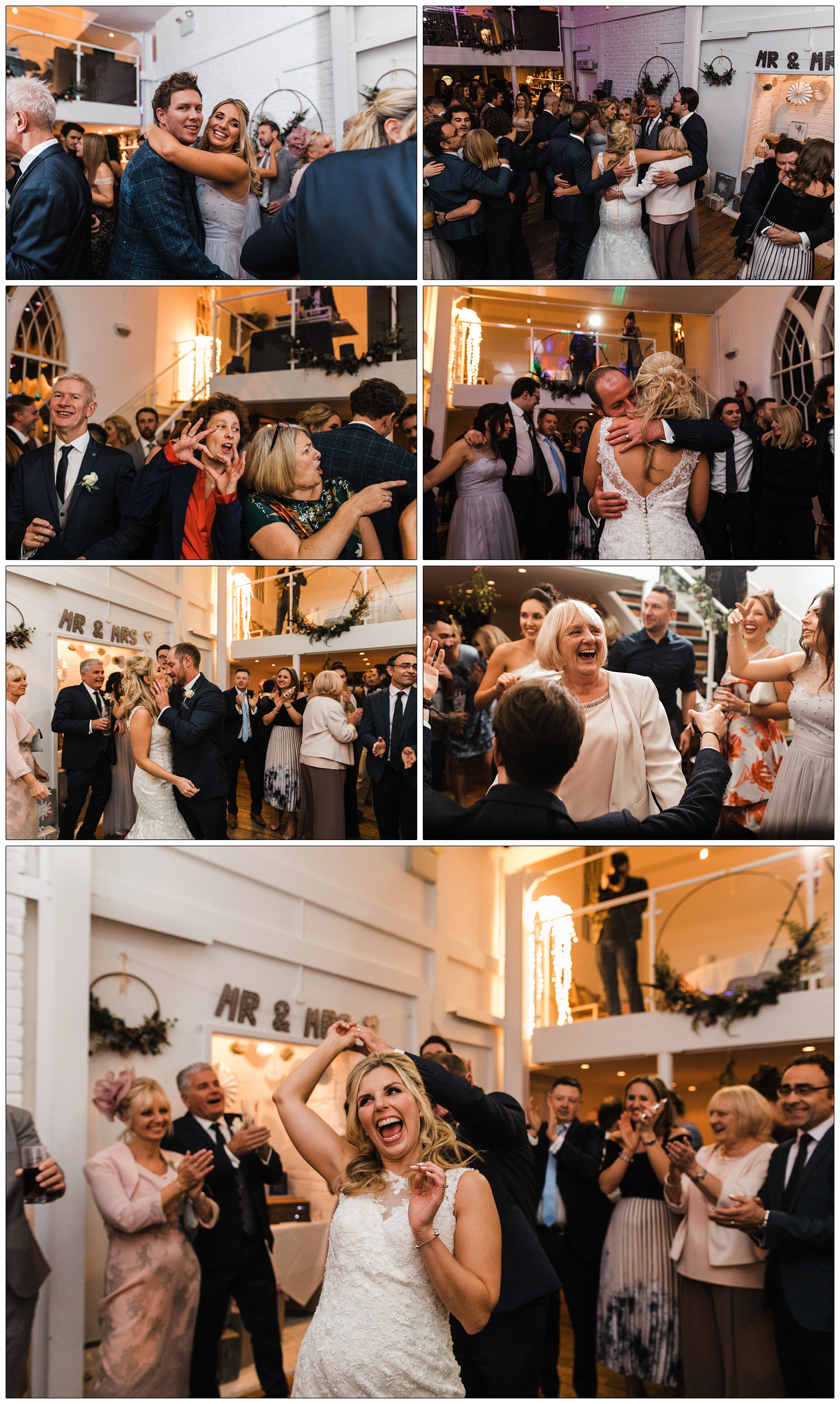 In Rayleigh in the Old Parish Rooms there is a packed dance floor for a December wedding. There is laughter, kissing, pointing and dancing.