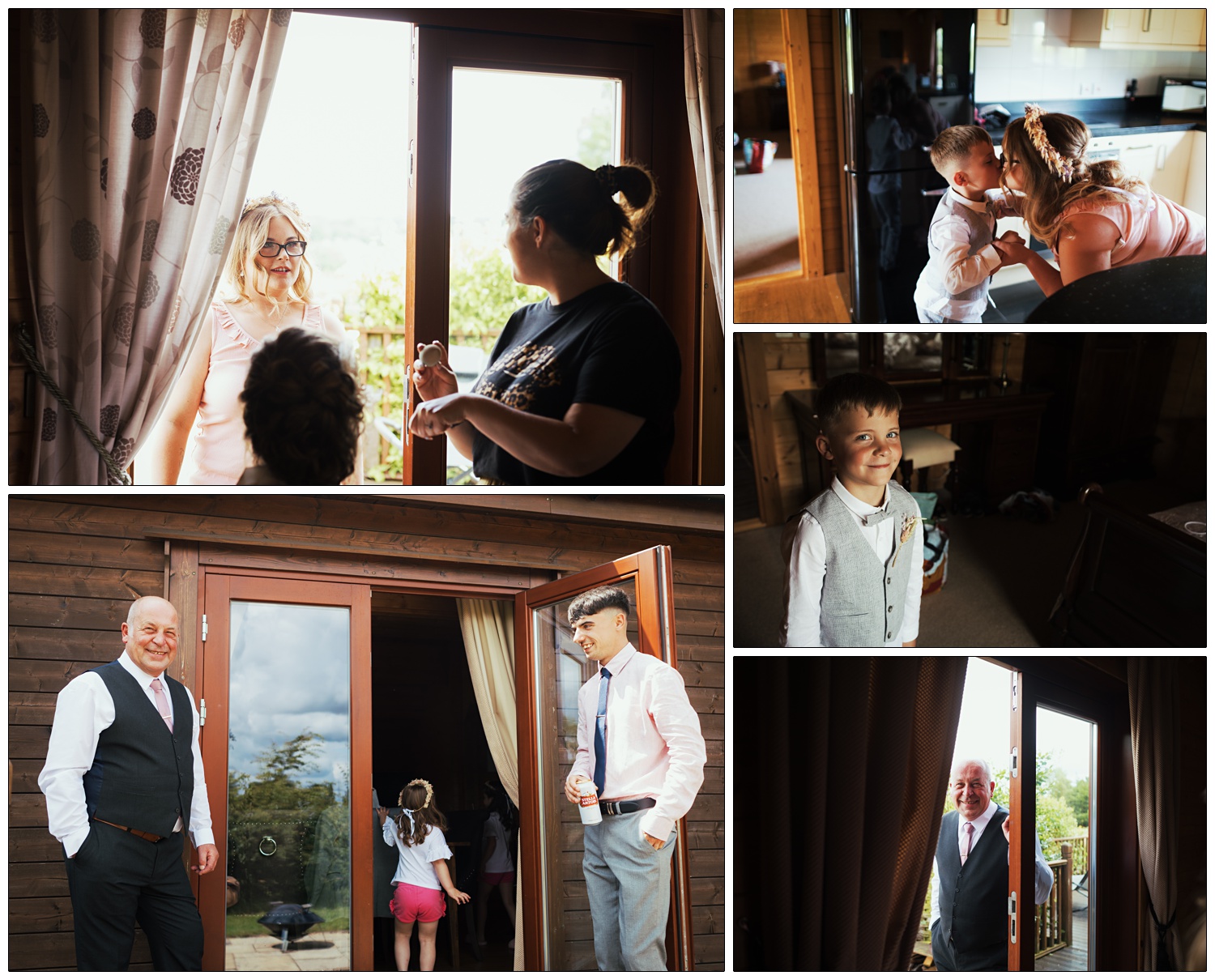 Moment from the morning of a wedding. The family are getting ready in the holiday lodges at Fynn Valley.