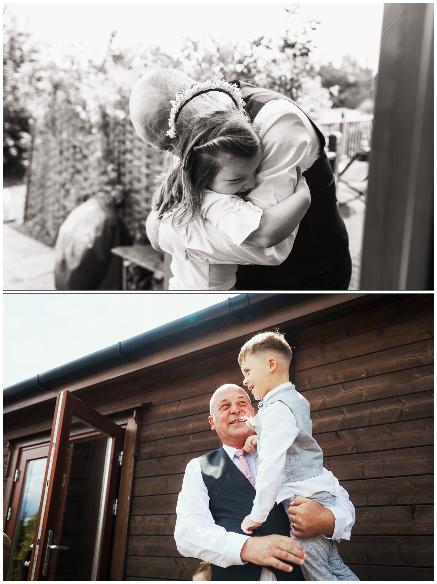 A grandad hugging his grandchildren.