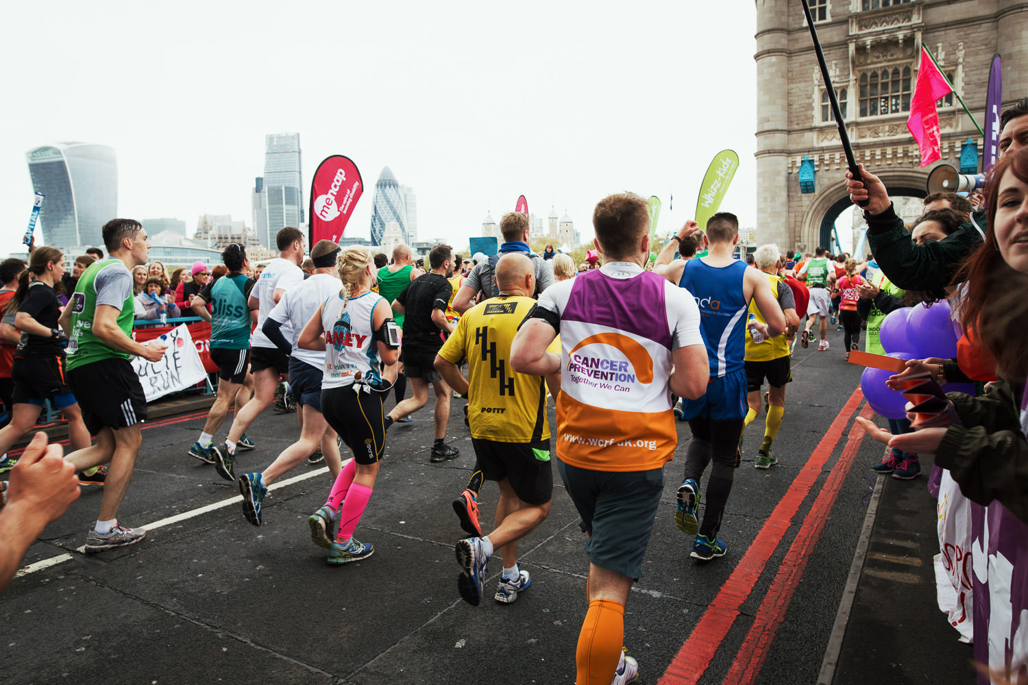 View of London Marathon on London Bridge.