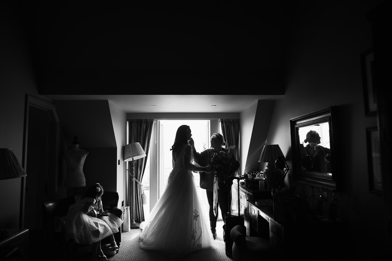 The Lion Inn Wedding: Bride gets ready with Lexi Brownfield makeup artist, wearing a Desiree wedding dress 69536 by Ronald Joyce from Serena Bridal shop. An unstaged moment preserved by a documentary wedding photographer.