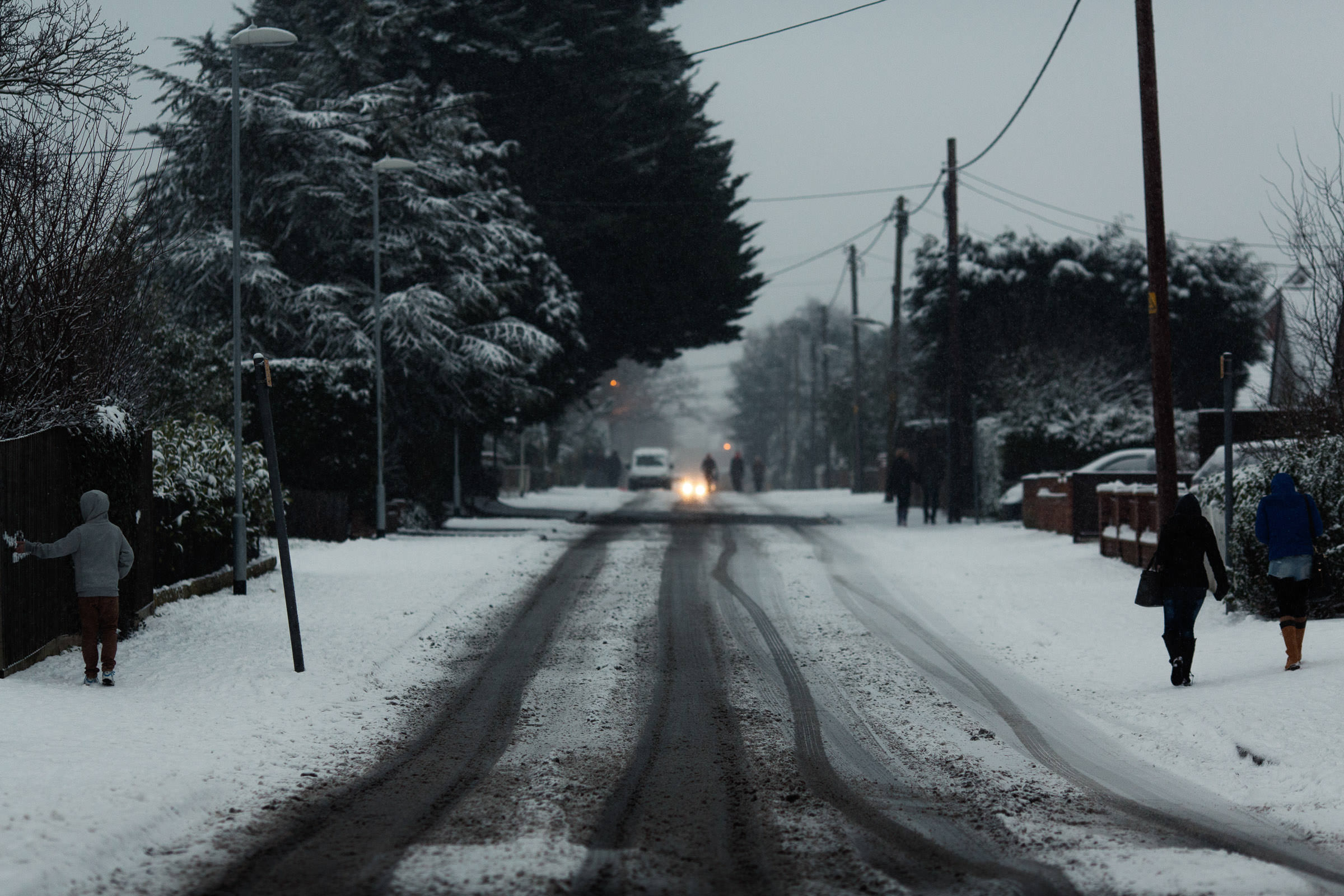 A photograph of King Edwards in South Woodham Ferrers road in the snow.